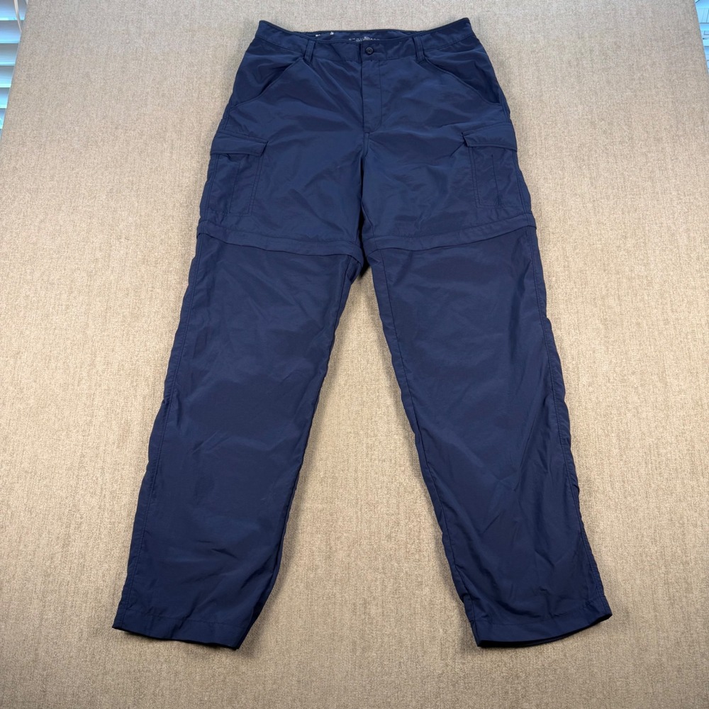 Columbia Convertible Cargo Pants Mens S Navy Blue PFG Omni-Shade Zip Off Hiking